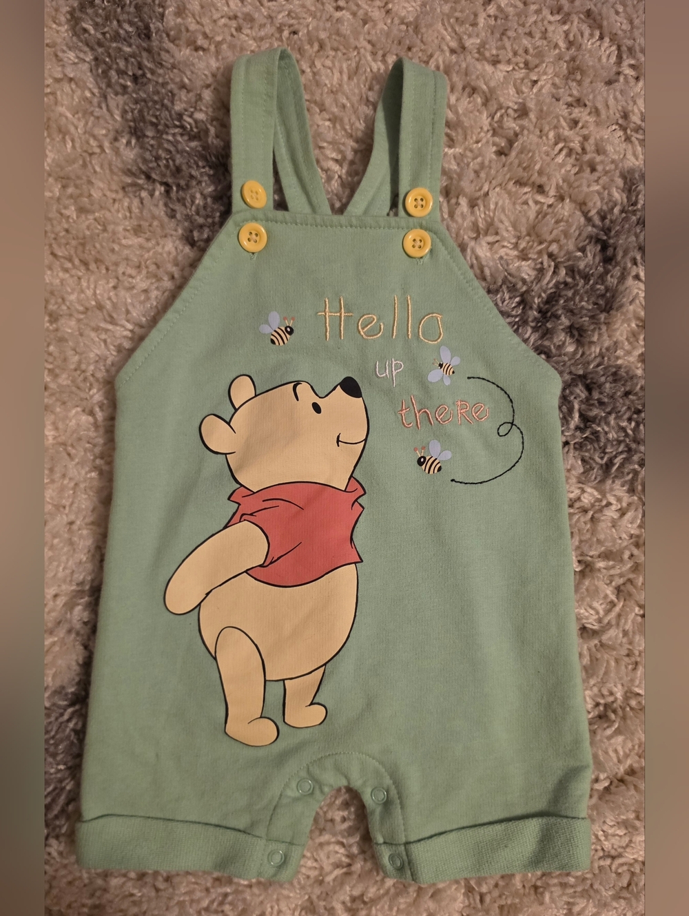 ​Disney Winnie the Pooh "Hello Up There" Sage Green Romper - Size 6/9 Months